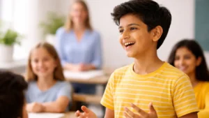 child speaking english confidently after spoken english course for kids