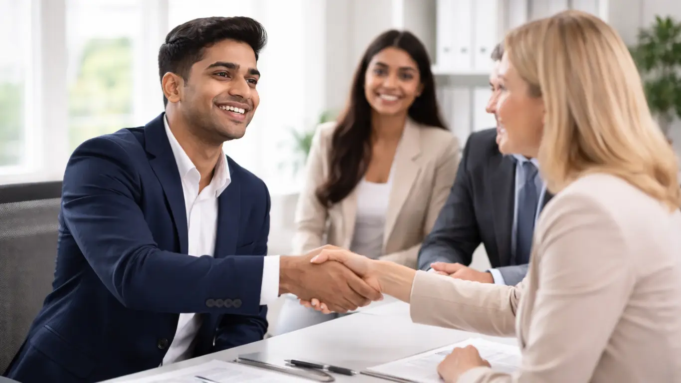 successful job interview after completing interview english course