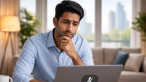 professional struggling to speak in english during online meeting