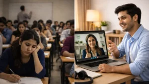 offline classroom vs online 1 to 1 english speaking course India comparison with personal mentor