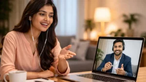 Spoken Mentor-Indian adult learning English confidently in one-on-one online session with mentor