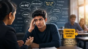 Student struggling with mental translation while speaking English