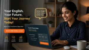 Indian spoken English learner booking free one-to-one demo class with confidence and excitement