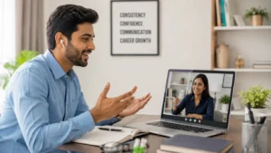 Professional improving spoken English confidence through live coaching 
