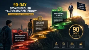 Visual roadmap showing English speaking confidence growth over 90 days