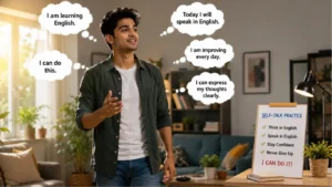 Person practising English self-talk at home