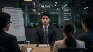 Indian job candidate freezing during English interview despite knowing answers internally