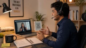 Professional receiving personalized 1:1 online English speaking coaching