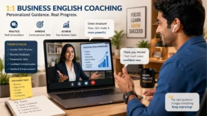 One-on-one business English coaching session for entrepreneurs