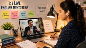 Indian student taking one-to-one online spoken English class with mentor